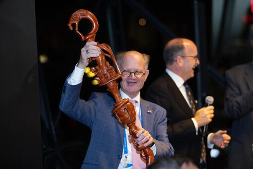 Jan de Goede holds Walking Stick